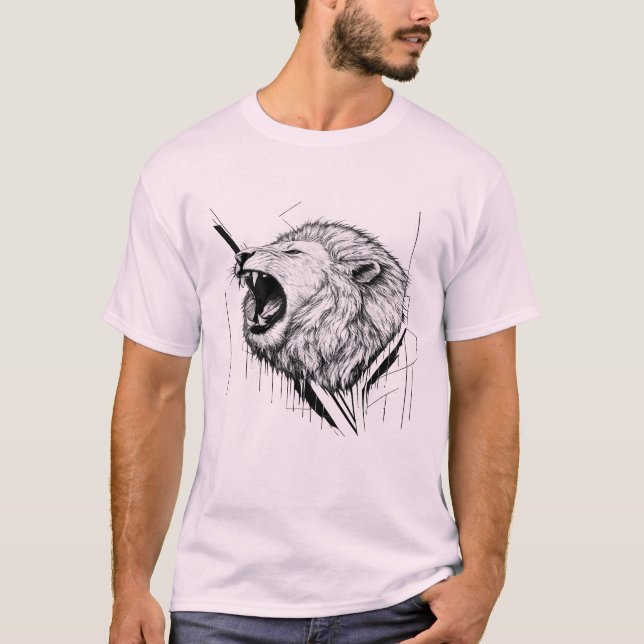 Camiseta gráfica con cabeza de león blanco rugiend (Anverso)