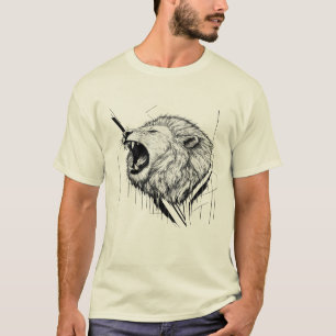 Camiseta gráfica con cabeza de león blanco rugiend
