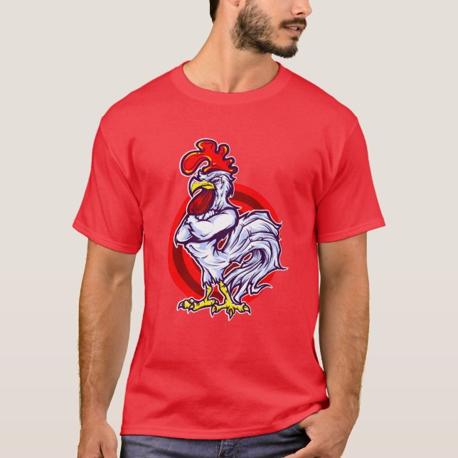 Camiseta gráfica con ilustración de gallo vibrante (Anverso)