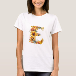Camiseta gráfica con letra E de girasol para mujer