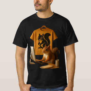 Camiseta gráfica Cute Squirrel y Laptop