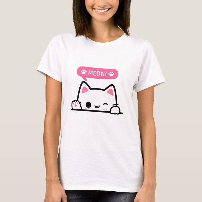 Camiseta Gráfica Cute Winking Cat Meow (Anverso)