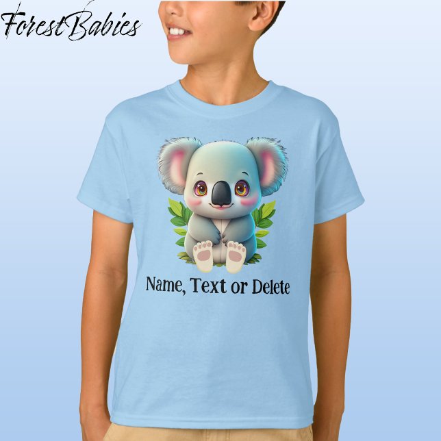 Camiseta Gráfica de animales de vida salvaje para niños de  (🐨 Koala Bear, Blue Customizable ForestBabies T-shirt - Front)
