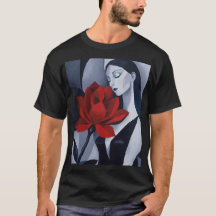 Camiseta Gráfica de Arte Moderno Mujer con Rosa Ro