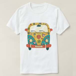 Camiseta gráfica de autobús hippie colorido Paz