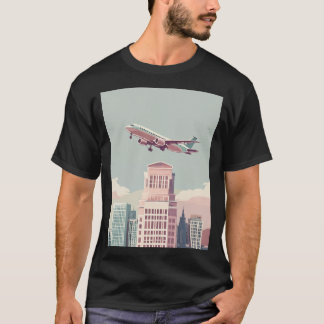 Camiseta Gráfica de Avión Aterrizando en Horizonte