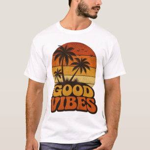 Camiseta gráfica de buenas vibras y puesta de sol 