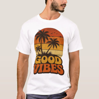 Camiseta gráfica de buenas vibras y puesta de sol