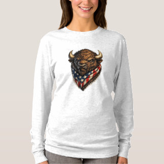 Camiseta Gráfica de cabeza de búfalo patriota americano