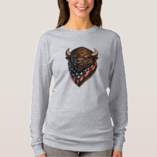 Camiseta Gráfica de cabeza de búfalo patriota americano