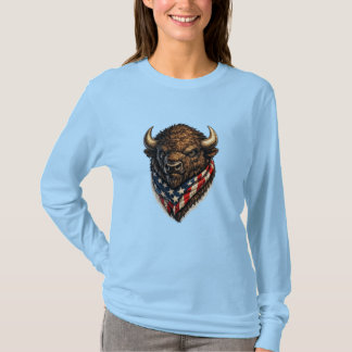 Camiseta Gráfica de cabeza de búfalo patriota americano