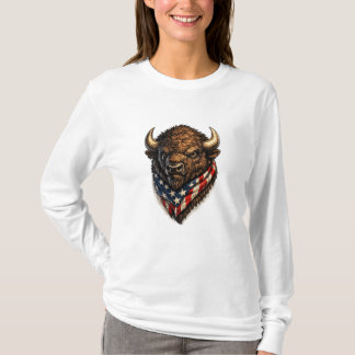 Camiseta Gráfica de cabeza de búfalo patriota americano