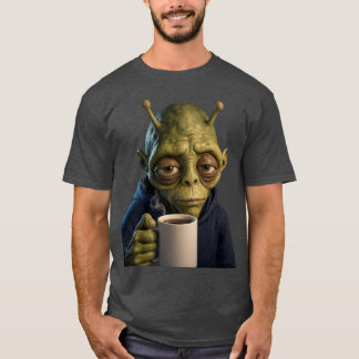 Camiseta gráfica de café de mañana de alien cansad