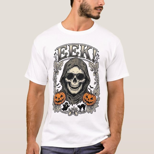 Camiseta Gráfica de Calavera de Halloween con Grab (Anverso)