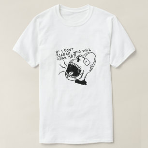 Camiseta gráfica de cara gritando en blanco y negr