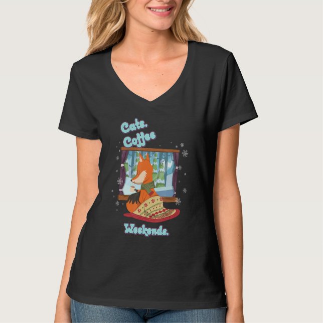 Camiseta Gráfica de Cats Coffee Weekend Funny Sayings (Anverso)