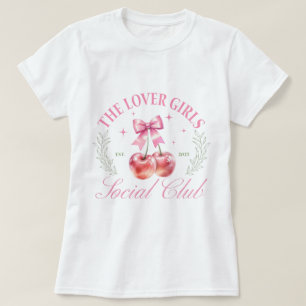 Camiseta gráfica de cereza rosa y blanca linda
