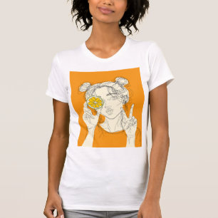 Camiseta gráfica de chica cítrica con arte de líne