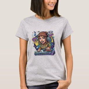 Camiseta Gráfica de Chica DJ Espacial Retro