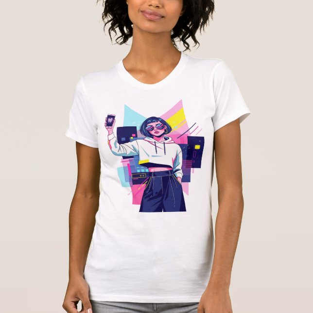 Camiseta gráfica de chica retro synthwave (Anverso)