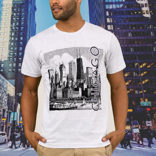 Camiseta gráfica de Chicago Black Modern Skyline 