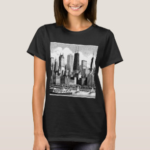 Camiseta gráfica de Chicago Skyline en negro y bla