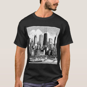 Camiseta gráfica de Chicago Skyline en negro y bla
