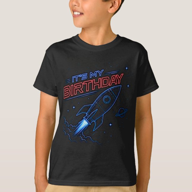 Camiseta gráfica de cohete espacial de cumpleaños  (Anverso)