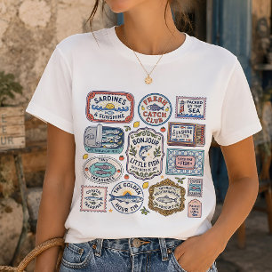Camiseta Gráfica de Collage de Sardinas Vintage pa