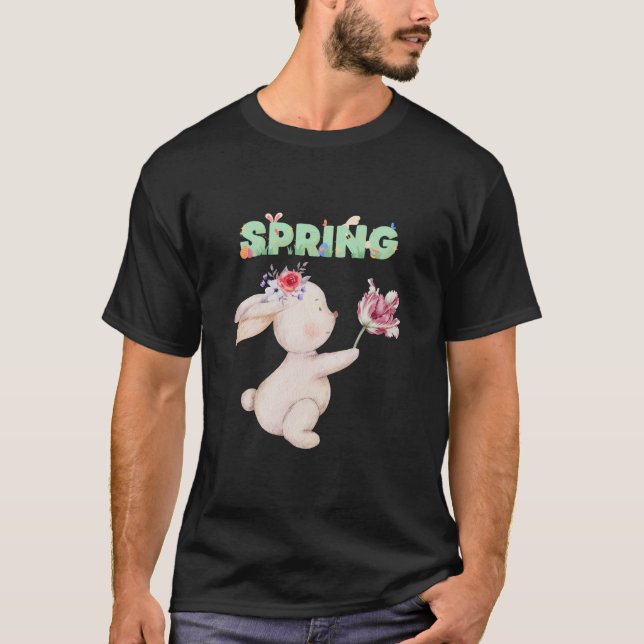 Camiseta gráfica de conejo retro de primavera con  (Anverso)