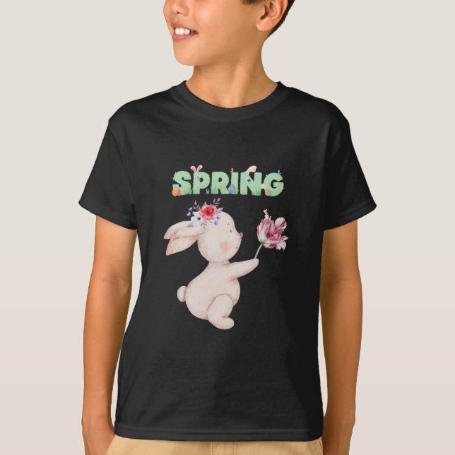 Camiseta gráfica de conejo retro de primavera con  (Anverso)