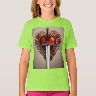 Camiseta gráfica de corazón y espadas