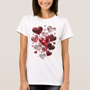 Camiseta gráfica de corazones y brillo de plata fr