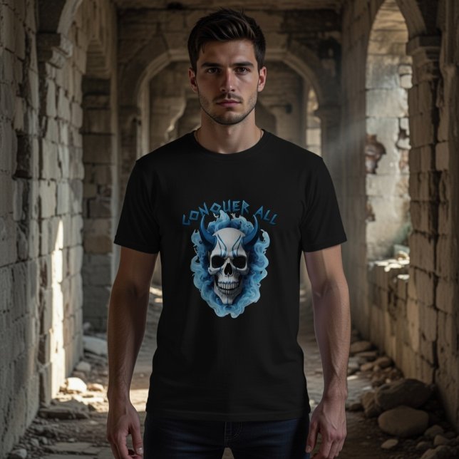 Camiseta gráfica de cráneo con cuernos azules "Con (Subido por el creador)
