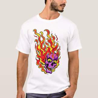 Camiseta gráfica de cráneo neón púrpura llameante