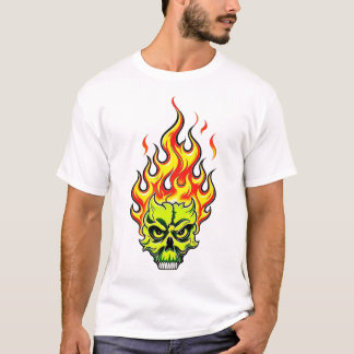 Camiseta gráfica de cráneo verde llameante en neón