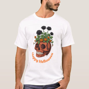 Camiseta gráfica de cráneo y floral de feliz Hallo