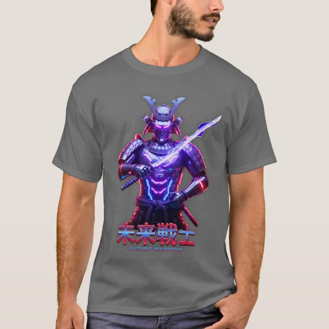 Camiseta Gráfica de Espada Samurái Cyberpunk (Anverso)