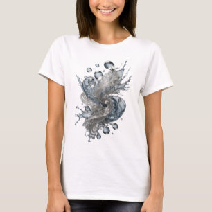 Camiseta gráfica de espiral de agua plateada en ne