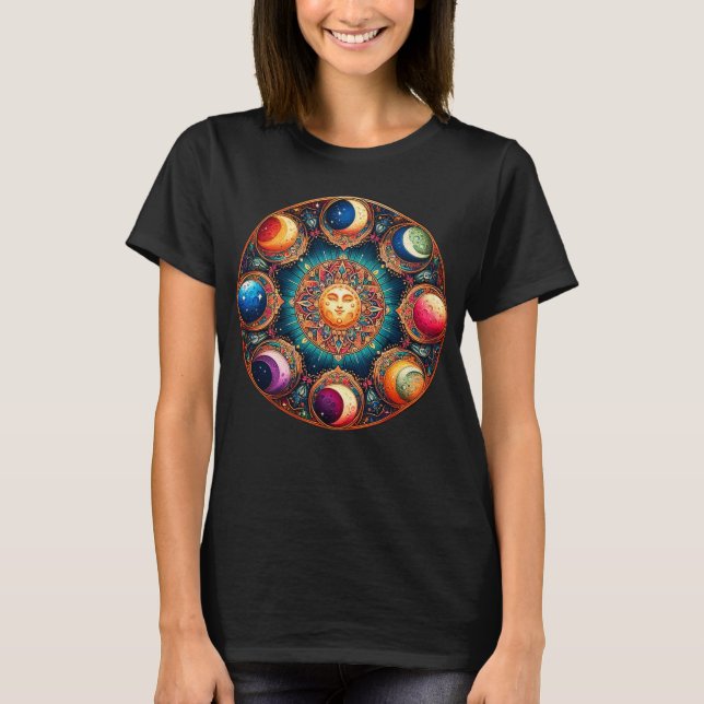 Camiseta Gráfica de fases de la luna dorada (Anverso)