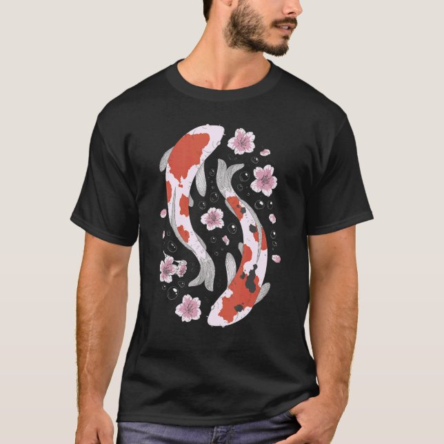 Camiseta Gráfica de flores de cerezo japonesa de pescado (Anverso)