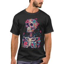 Camiseta gráfica de flores de cráneo estética oscu