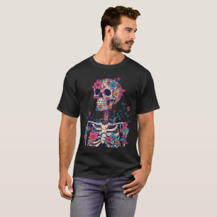 Camiseta gráfica de flores de cráneo estética oscu