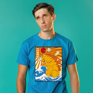 Camiseta Gráfica de gato de arte japonés divertido Catzilla
