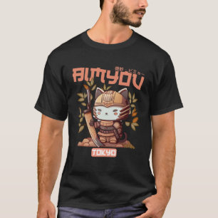 Camiseta Gráfica de gato de Bimyou Samurai con tre de flore