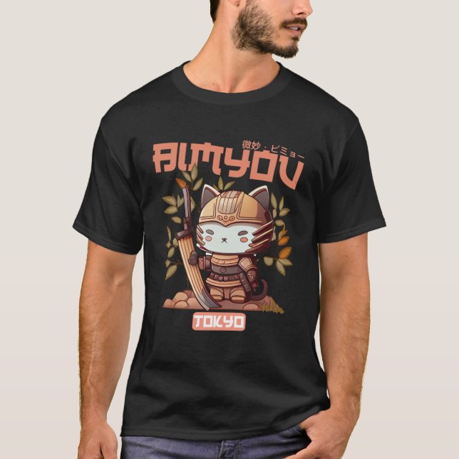 Camiseta Gráfica de gato de Bimyou Samurai con tre de flore (Anverso)