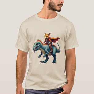 Camiseta gráfica de gato heroico montando T-Rex Di