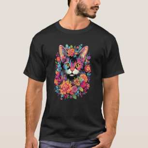 Camiseta Gráfica de gato lindo rodeado de flores para jardí