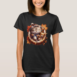Camiseta Gráfica de gato otoñal lindo para abuela de gato y