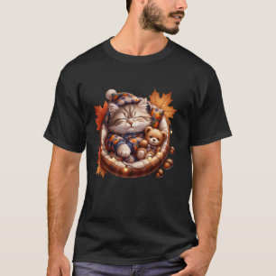 Camiseta Gráfica de gato otoñal lindo para abuela de gato y